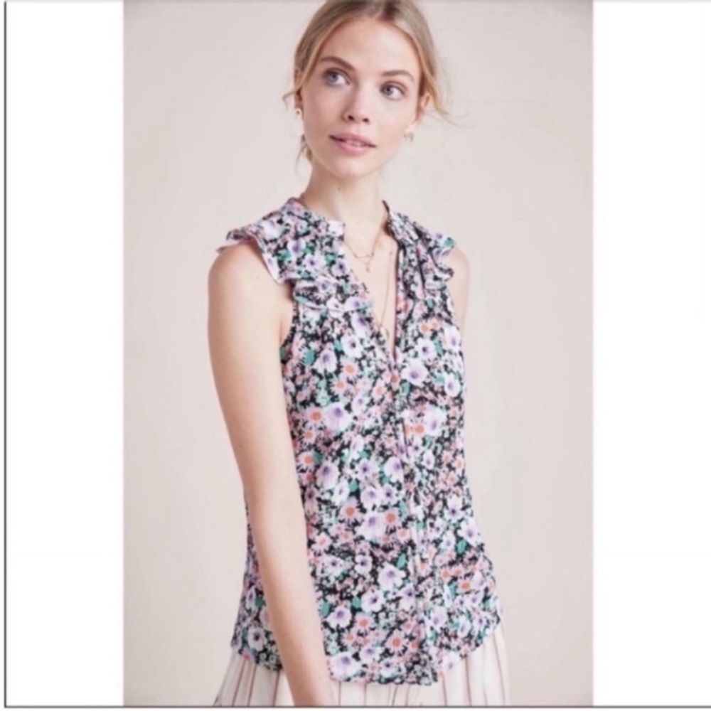 3/$14 Anthropologie Floral Button Front Stretch Top Size: S